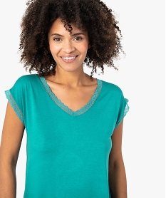 tee-shirt femme a manches courtes avec col v en dentelle vert t-shirts manches courtesC176401_2