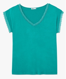 tee-shirt femme a manches courtes avec col v en dentelle vert t-shirts manches courtesC176401_4