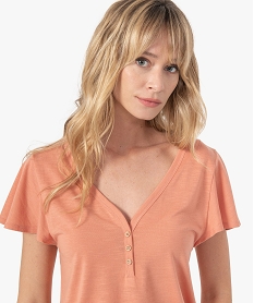 tee-shirt femme manches courtes effet volant orangeC177001_2