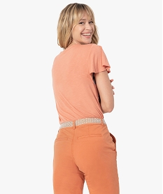 tee-shirt femme manches courtes effet volant orangeC177001_3