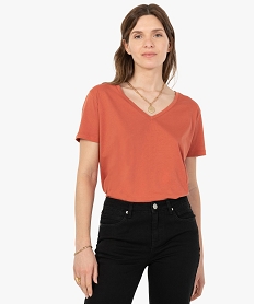 GEMO Tee-shirt femme à col V et manches courtes Orange
