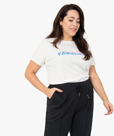 GEMO Tee-shirt femme grande taille à manches courtes avec inscription Beige