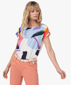 GEMO Tee-shirt femme multicolore bi-matières Multicolore