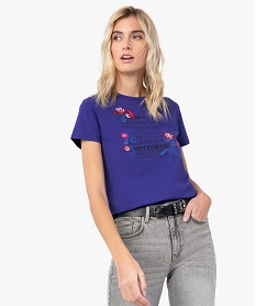 tee-shirt femme avec motifs fleuris brodes violetC180601_1