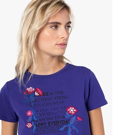 tee-shirt femme avec motifs fleuris brodes violetC180601_2