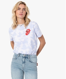 GEMO Tee-shirt femme imprimé à manches courtes- The Rolling Stones Blanc