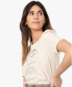 tee-shirt femme a message avec manches bouffantes beige t-shirts manches courtesC181501_2