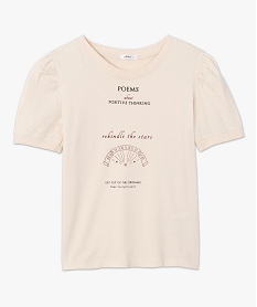 tee-shirt femme a message avec manches bouffantes beigeC181501_4