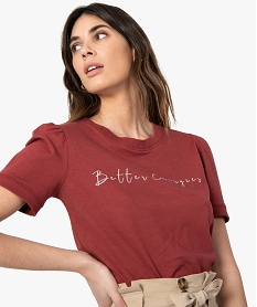tee-shirt femme a message avec manches bouffantes rougeC181601_2