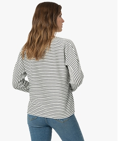 tee-shirt femme raye a manches longues avec col v imprime t-shirts manches longuesC182401_3