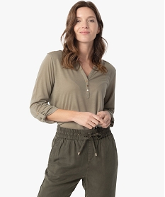 GEMO Tee-shirt femme à manches longues et dos dentelle Vert
