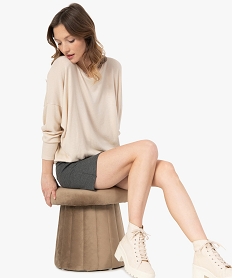 GEMO Tee-shirt femme à manches longues en maille Beige