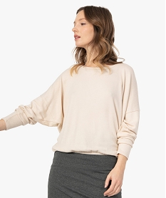 tee-shirt femme a manches longues en maille beigeC183701_2