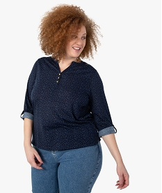 tee-shirt femme grande taille imprime col v et dos dentelle bleuC185001_2