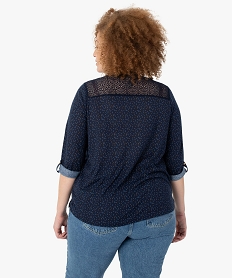 tee-shirt femme grande taille imprime col v et dos dentelle bleuC185001_3