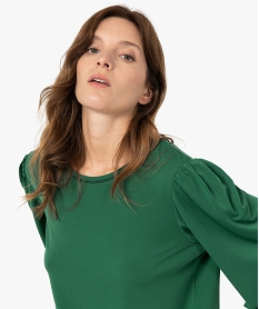 tee-shirt femme a manches ¾ froncees et col fantaisie vert t-shirts manches longuesC185201_2