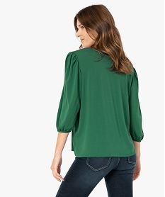 tee-shirt femme a manches ¾ froncees et col fantaisie vert t-shirts manches longuesC185201_3