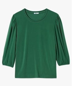 tee-shirt femme a manches ¾ froncees et col fantaisie vert t-shirts manches longuesC185201_4