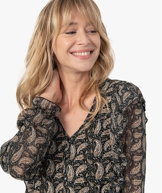 blouse femme imprimee bi-matieres coupe courte noir t-shirts manches longuesC185901_2