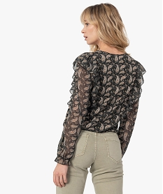 blouse femme imprimee bi-matieres coupe courte noir t-shirts manches longuesC185901_3
