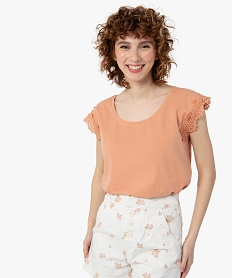 GEMO Tee-shirt femme sans manches avec emmanchures dentelle Rose