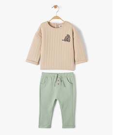 GEMO Ensemble bébé garçon 2 pièces pull + pantalon en maille Beige