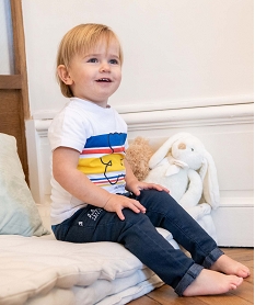 tee-shirt bebe garcon a rayures multicolores - lulucastagnette blanc tee-shirts manches courtesC202801_4