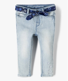 jean fille delave avec ceinture bandana - lulu castagnette bleu pantalons et jeansC210901_1