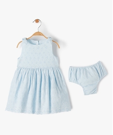 GEMO Ensemble bébé fille 2 pièces : robe + bloomer en dentelle anglaise Bleu