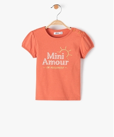 GEMO Tee-shirt bébé fille avec manches ballon et message pailleté Orange