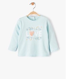 tee-shirt bebe fille avec motif fleuri en relief bleuC217601_1