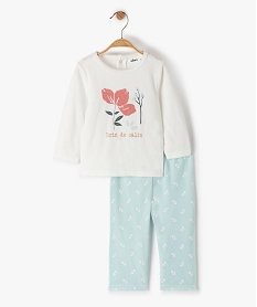 pyjama bebe fille en velours 2 pieces avec motifs fleuris blancC222001_1