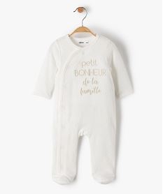 pyjama en velours ouverture devant avec message  bebe blanc pyjamas veloursC223001_4