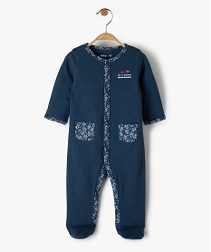 GEMO Pyjama bébé fille ouverture sur lavant avec finitions fleuries Bleu