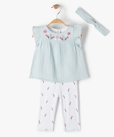 GEMO Ensemble bébé fille 3 pièces  en coton Bleu