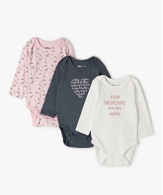 body bebe fille a manches longues imprimes (lot de 3) rose body manches courtesC226501_1