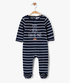 pyjama bebe en velours avec inscription sur l’avant bleu pyjamas veloursC227701_1