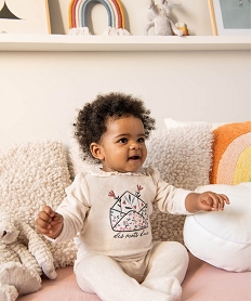 pyjama bebe fille en velours avec motif et volant sur le col beigeC227801_4