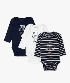 GEMO Body bébé à manches longues à motifs marins (lot de 3) Bleu