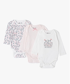 body bebe a manches longues a motifs fleuris (lot de 3) blancC230501_1