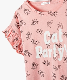chemise de nuit fille a manches courtes et motifs chats imprime pyjamasC235001_2