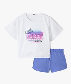 GEMO Pyjashort fille bicolore avec inscription Hawaï Blanc