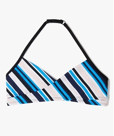 GEMO Haut de maillot de bain fille forme triangle à rayures kaki chine