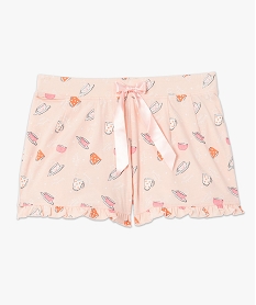short de pyjama femme imprime a petits volants dans le bas rose bas de pyjamaC255201_4