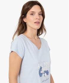 chemise de nuit imprimee a manches courtes femme bleu nuisettes chemises de nuitC257601_2