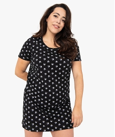 chemise de nuit femme grande taille a manches courtes avec motifs noirC257701_2