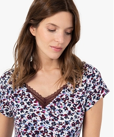 chemise de nuit en maille extensible avec col v en dentelle femme imprime nuisettes chemises de nuitC258101_2