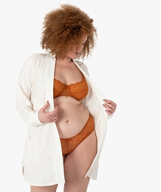 GEMO Veste dintérieur femme grande taille en maille douce avec ceinture à nouer blanc chine
