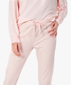 pantalon de pyjama femme en maille cotelee roseC267001_2
