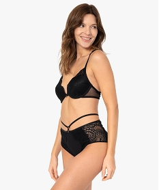 culotte femme taille haute en microfibre et dentelle noirC271501_3